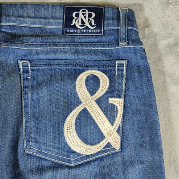 Rock &‎ Republic Jeans Womens 32 Blue Kasandra Low Rise Bootcut Distressed - Picture 3 of 11